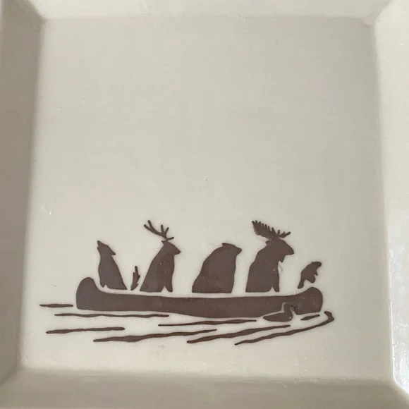 Square Ceramic Plate with Canoe Design - Picture 1 of 2